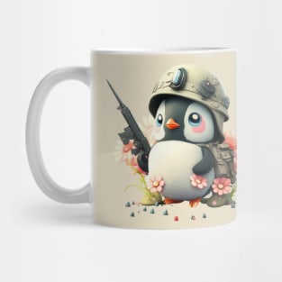 The clever penguin in military uniform with helmet and weapon Mug